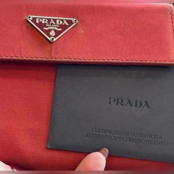 SALE Prada Tessuto Red Vinyl & Leather Tri-Fold Wallet w/Authenticity Card GUC - Picture 10 of 10